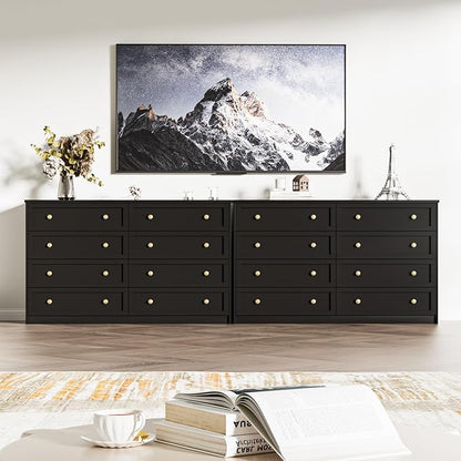 CHUWELL 8 Drawer Dresser for Bedroom, 55.1" Wide Black Dressers & Large Chests of Drawers with Large Capacity Storage,Dresser for Bedroom