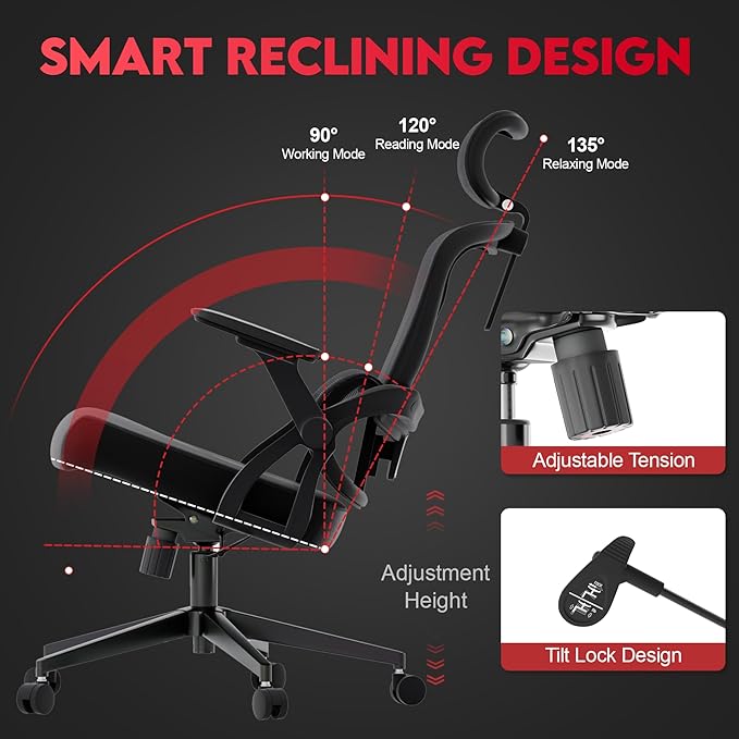 Ergonomic Office Chair - 400LB Comfy Desk Chairs with Adjustable Headrest and Lumbar Back Support, Mesh Computer Chairs with Wheels and Arms for Home Office, Study, Bedroom and Dorm (01black)