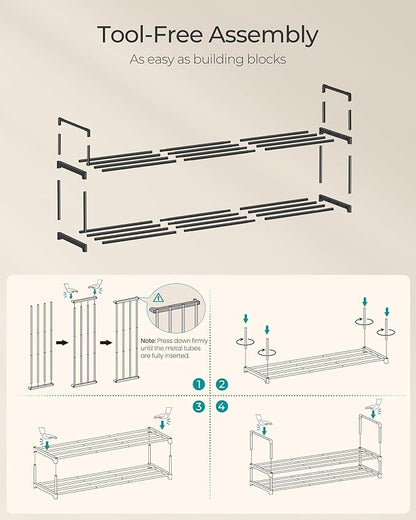 SONGMICS Shoe Rack, 2-Tier Shoe Organizer, Metal Storage Shelf, Upright or Upside Down, for 15-18 Pairs, Stackable, for Entryway, 11.8 x 46.1 x 13.4 Inches, Black ULSA032B01