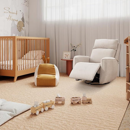 INZOY Nursing Rocking Chair Recliner, Swivel Rocker Recliner, Swivel Glider Rocking Recliners with Soft Backrest, Chenille Fabric Manual Reclining Sofa for Living Room Bedroom Apartment, Beige