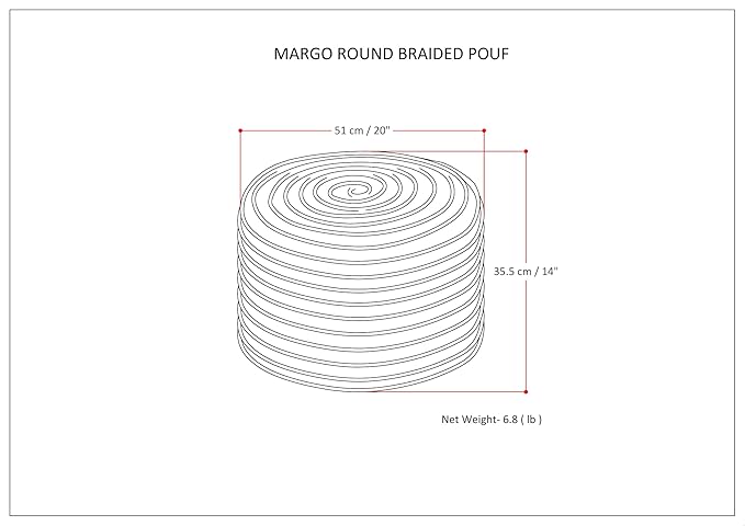 SIMPLIHOME Margo Boho Round Pouf in Green Braided Jute for the Living Room, Bedroom and Kids Room