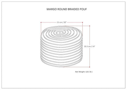SIMPLIHOME Margo Boho Round Pouf in Green Braided Jute for the Living Room, Bedroom and Kids Room