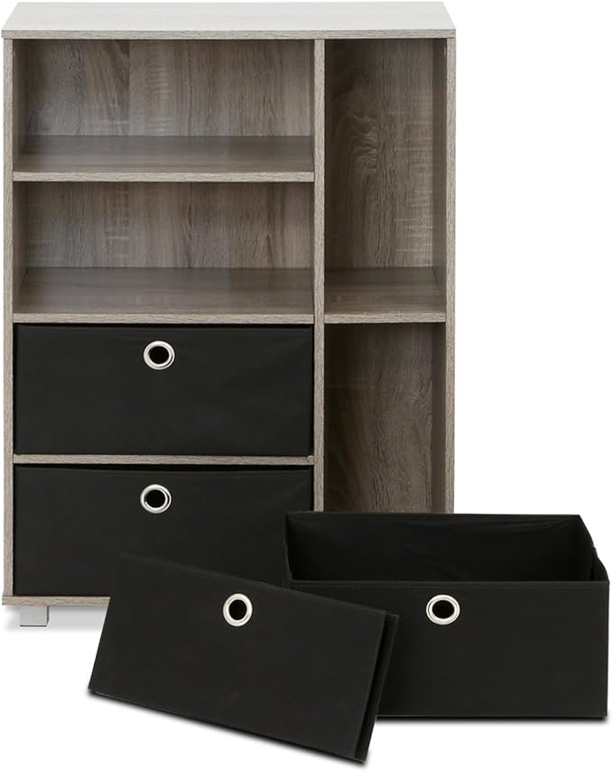 FURINNO Andrey Multipurpose Storage Cabinet, French Oak Grey/Black