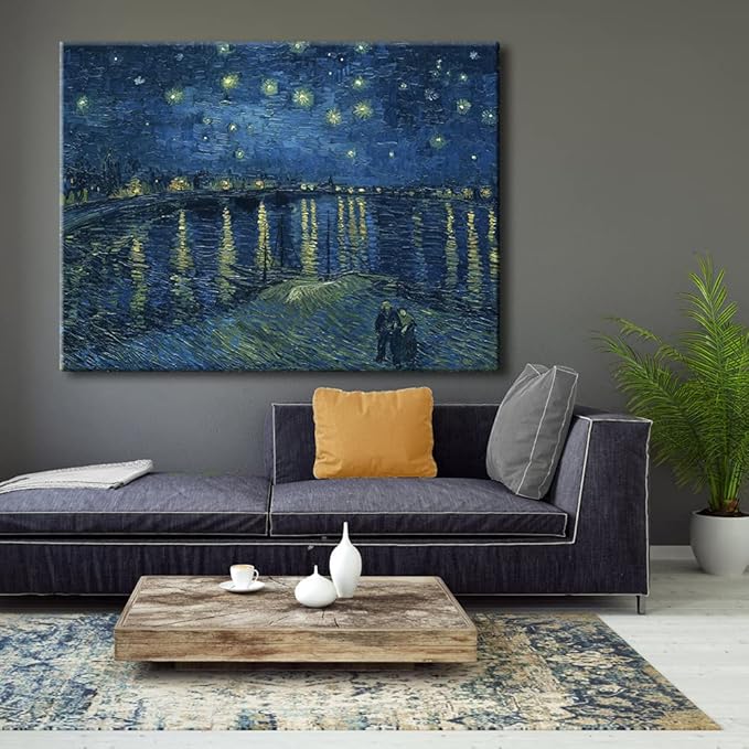 Wieco Art Starry Night Over the Rhone Canvas Prints Wall Art by Van Gogh Famous Oil Paintings Reproduction Extra Large Modern Gallery Wrapped Giclee Artwork Seascape Pictures for Bedroom Home Decor