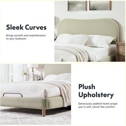 FLEXISPOT Queen All-in-One Adjustable Bed with 8" Gel Memory Foam Mattress, Linen Upholstered Bed Frame, Head & Foot Incline, Adjustable Headboard, 10-Year Warranty, Sage
