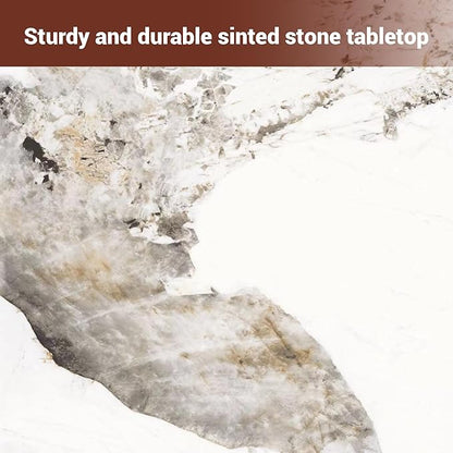 Sintered Stone Square Office Table - Meeting Desk for Small Offices (Dark Brown Leg and Pandora Top, 1 Table Only)
