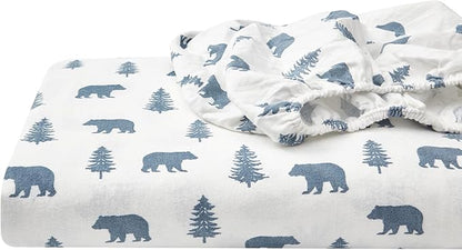 Eddie Bauer - Flannel Sheets Twin Size, Anti-Pilling & Wrinkle Resistant Cotton, Touchably Soft for All-Season Comfort - Bed Sheets with Matching Pillowcase & Fitted Sheet (Bears and Trees Blue)