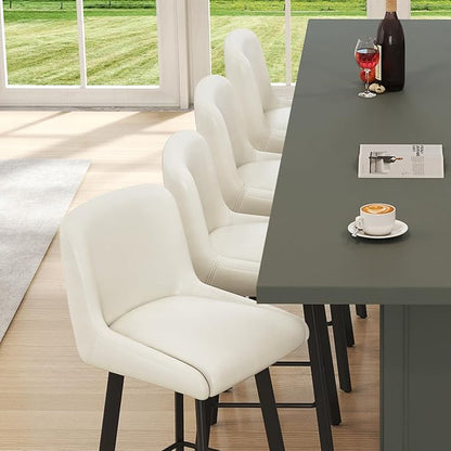 Swivel Bar Stools, 30''H Upholstered Barstools with Backs, Modern Counter Height Bar Stool Chairs for Kitchen Island, Metal Legs (Beige- Faux Leather, Set of 4-30" H)