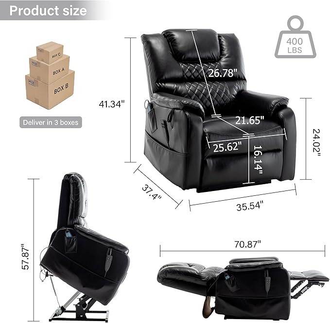 Power Lift Recliner Chair Recliners for Elderly,Lay Flat Air Leather Recliner with Heat and Massage,Dual Motor Lounge Recliners for Living Room