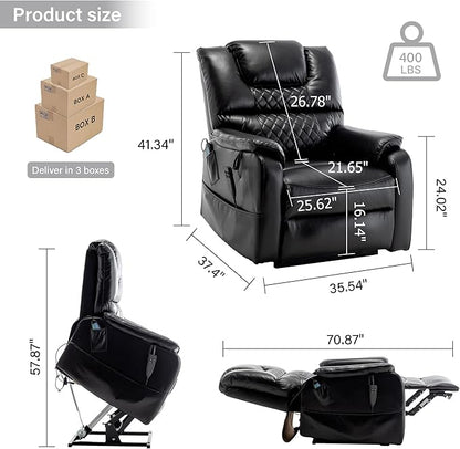 Power Lift Recliner Chair Recliners for Elderly,Lay Flat Air Leather Recliner with Heat and Massage,Dual Motor Lounge Recliners for Living Room