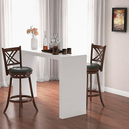 COSTWAY Bar Stool Set of 2 for Kitchen Island, Swivel Upholstered Bar Height Barstools with PU Surface, Rubber Wood Frame, 360° Rotatable Seat, Curved Back, Sturdy Footrest (2, 29" Seat Height)