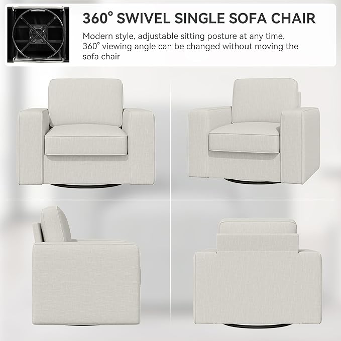 360 Degree Rotation Swivel Accent Sofa Chairs, 36'' Width Oversized Armchairs 1 pcs Linen Living Room,Reading-Khaki
