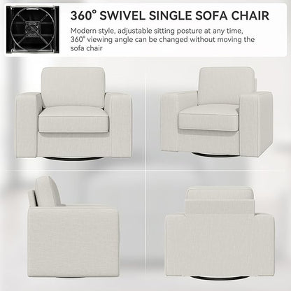 360 Degree Rotation Swivel Accent Sofa Chairs, 36'' Width Oversized Armchairs 1 pcs Linen Living Room,Reading-Khaki