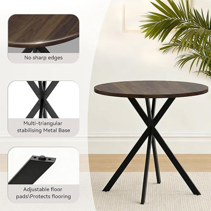 31.5" Round Dining Table Chairs Set for 2, Small Dining Table Chairs Set Space-Saving, Small Dinette Sets for 2 for Kitchen Dining Room Apartment(Walnut Table + Beige Chairs)