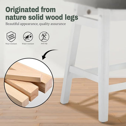 Counter Height Bar Stool for Kitchen Counter Modern Backless Barstool with Upholstered Faux Leather Seat and Solid Wood Leg Farmhouse 24 inch Bar Chair, Grey + White, 1pc