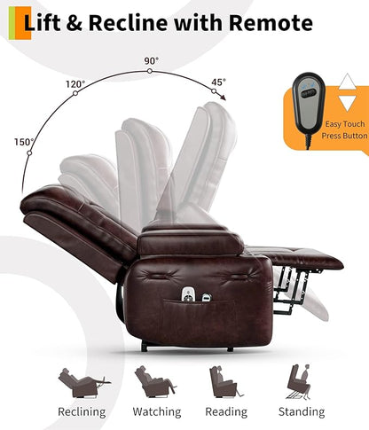 GarveeHome Power Lift Recliner Chair - Heat and Massage, Adjustable Back and Legs, PU Leather Electric Lift Chair Designed for The Elderly and People with Mobility impaired