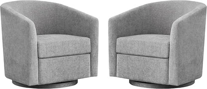 Chenille Swivel Accent Chairs Set of 2, No Assembly Upholstered Armchair, 360°Rotating Barrel Chairs for Living Room, Bedroom, Apartment & Reading Nook (2, Light Grey)