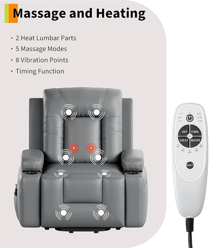 GarveeHome Power Lift Recliner Chair - Heat and Massage, Faux PU Electric Lift Recliner for Elderly & Mobility Impaired, Adjustable Back and Legs, Heavy Duty Lift Chair for Seniors