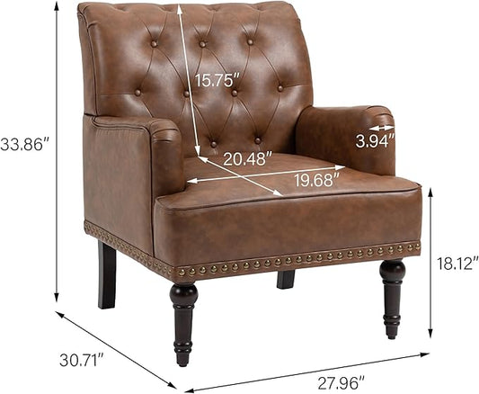 UIXE PU Leather Accent Chair, Modern Upholstered Armchair for Living Room, Comfy Arm Chair Single Sofa Reading Seat with Wooden Legs for Office Home Bedroom - Brown