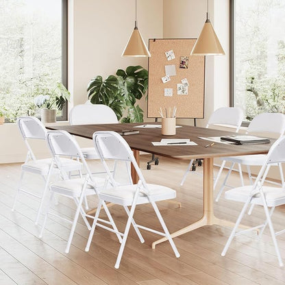 20 Pack Folding Chairs with Padded Seats, Padded Folding Chair with Steel Frame for Events Home Office, Pu Leather Folding Chair White
