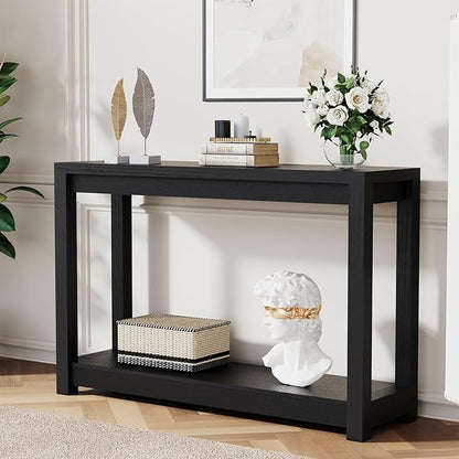 47" Entryway Table, Long Narrow Console Table with Shelves, Farmhouse Wood Sofa Table Behind Couch, Rustic Entry Table for Hallway, Living Room or Foyer, Black