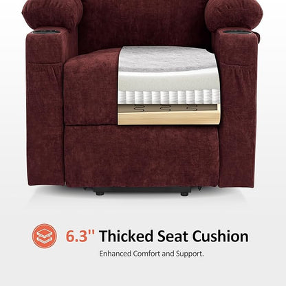 MCombo Power Lift Recliner Chair for Elderly, Lift Chair with Heat and Massage for Tall People, USB&Type C Ports, Extended Footrest, Cup Holders, Fabric 7516(Large,Sangria)