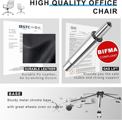 White Office Chair Ergonomic Swivel Desk Chair with Armrests Comfortable Heavy-Duty Chair for Office or Conference Table ，White 22.83in Seat