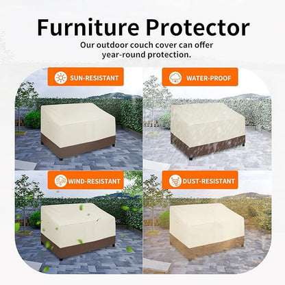Easy-Going Waterproof Outdoor Couch Cover, Heavy Duty 3-Seater Patio Sofa Cover, Winchdproof Outdoor Furniture Cover with Air Vent (80Wx37Dx33H inch, Beige/Dark Brown)