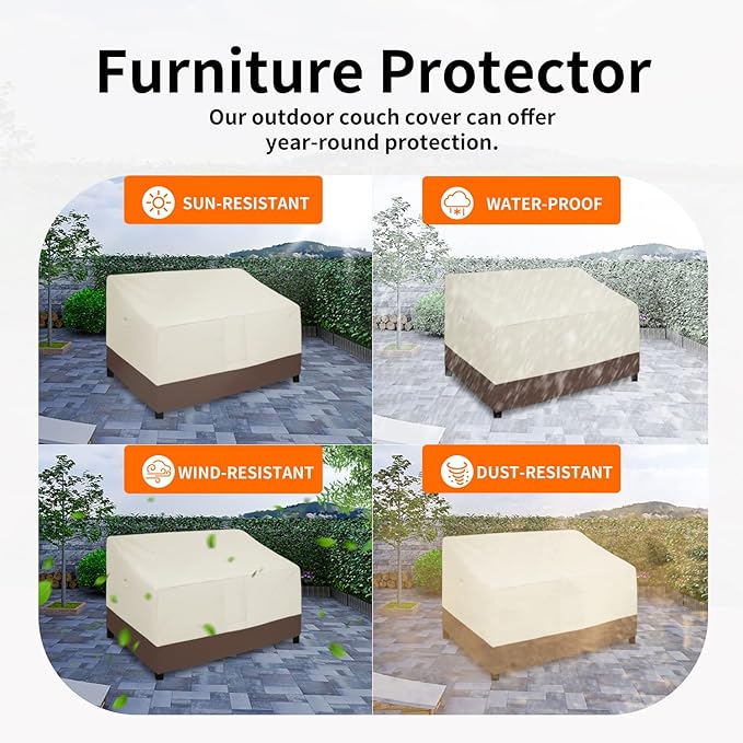 Easy-Going Waterproof Outdoor Loveseat, Heavy Duty 2-Seater Patio Couch, Windproof Furniture Cover with Air Vent (58Wx32.5Dx31H inch, Beige/Dark Brown)
