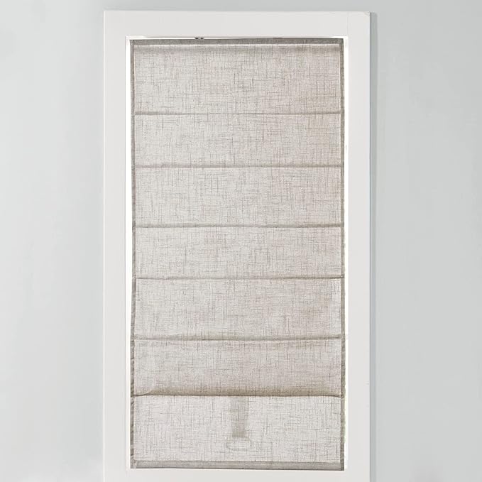 Madison Park Kyler Cordless Roman Shades - Single Panel, Lightweight Linen Blend Fabric, Natural Design, Easy Installation, Light Filtering Window Blind, Bedroom, Living Room Decor 34"W x 64"H Natural