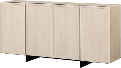 WAMPAT Modern Sideboard Buffet Cabinet with 4 Doors, Multifunctional Sideboard with Large Storage and T-Shaped Legs, Coffee Bar Cabinet Storage Cabinet for Kitchen, Living Room, Light Oak