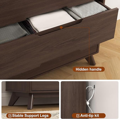 3 Drawer Dressers for Bedroom, 32" Large Wood Storage Dresser & Chest of Drawers with Charging Station, Wide Modern Dressers with 3 Drawer Storage Organizer for Bedroom Living Room Closet Brown