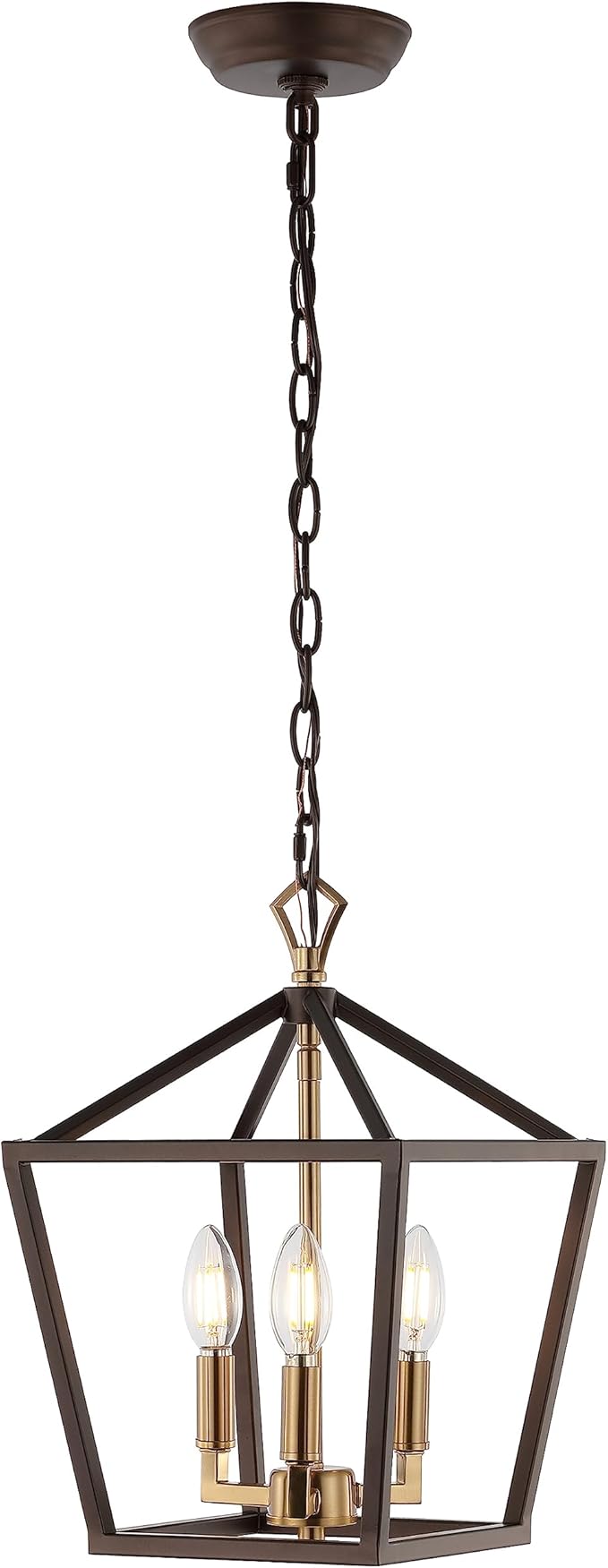 JONATHAN Y JYL7601D Pagoda 10" 3-Light Iron Classic Modern Lantern Bohemian, Cottage, Farmhouse, Rustic, Transitional LED Pendant, Oil Rubbed Bronze/Brass Gold