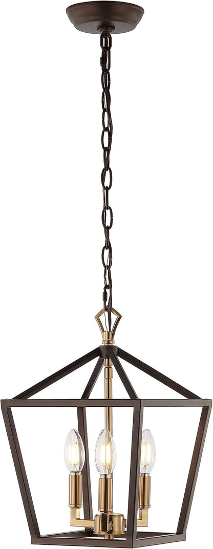 JONATHAN Y JYL7601D Pagoda 10" 3-Light Iron Classic Modern Lantern Bohemian, Cottage, Farmhouse, Rustic, Transitional LED Pendant, Oil Rubbed Bronze/Brass Gold