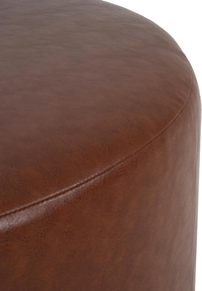 Christopher Knight Home GAVI 30" Ottoman Foot Stool, Faux Leather Pouf Footstool Ottoman Seat, Upholstered Foot Chair, Round Footrest, Modern Side Table for Living Room Bedroom Home Decor, Brown