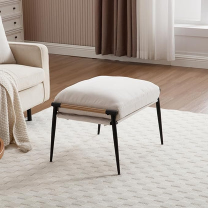 DUOMAY Cute Chenille Single Footrest, Upholstered Footstool with Black Metal Legs Mid Century Modern Vanity Room Ottoman Shoe Stool for Living Room Bedroom Dressing Room, Beige