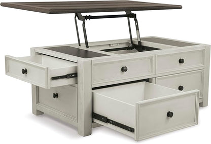 Signature Design by Ashley Bolanburg Lift-Top Coffee Table with Storage Two-Tone Rustic Farmhouse Cocktail Table – Brown/White
