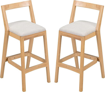 Christopher Knight Home Yone Counter Height Bar Stools Set of 2, Comfy Fabric Upholstered Bar Stool for Kitchen Island, Wooden Dining Room Chair, Barstools with Footrest/Backrest, Beige + Natural