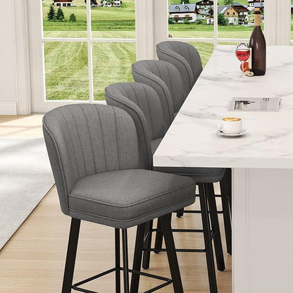 Swivel Counter Height Bar Stools Set of 4, 30'' Modern Barstools with Backs and Metal Legs, Upholstered Bar Chairs,Mid-Gray,Fabric Stools for Kitchen Island Chairs
