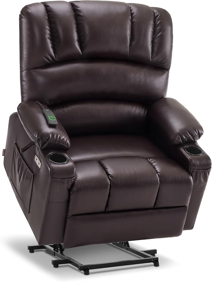 MCombo Oversized Power Lift Recliner Chair for Elderly, Lift Chair with Heat and Massage, Lift Recliner for Big and Tall, Cup Holders, USB &Type C Ports, Faux Leather R7092 (Dark Brown, Oversize)