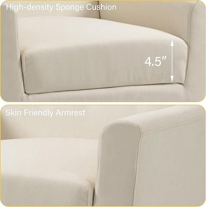 Accent Chair, Mid-Century Modern Fabric Chairs with Arms for Living Room, Comfy Upholstered Club Single Sofa Armchair for Bedroom Waiting Room with Solid Wood Frame (Fabric White, Set of 1)