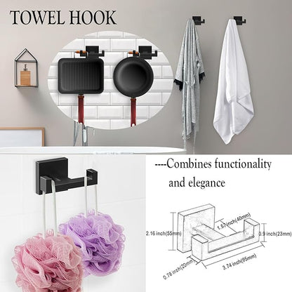 BOZWELL 5 Pieces Matte Black Bathroom Hardware Accessories Set Square Towel Racks for Bathroom 23.6 inch Stainless Steel Towel Bar Set Wall Mounted