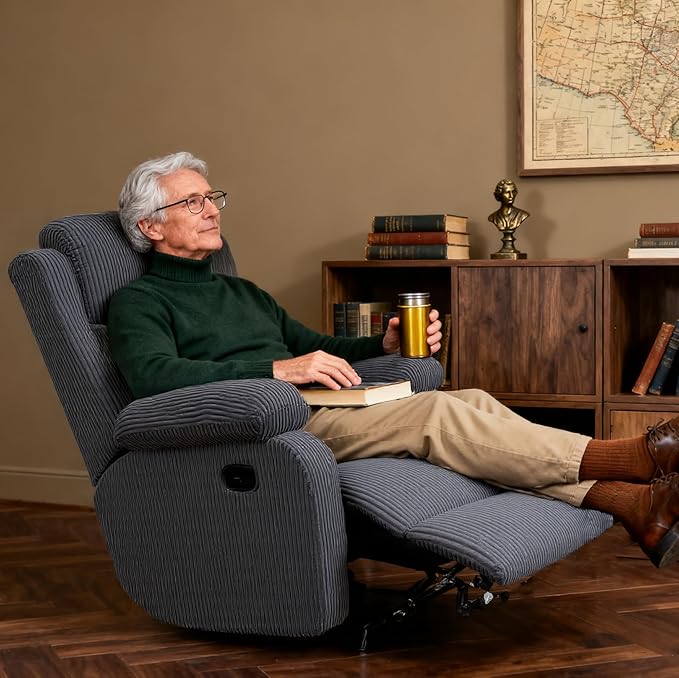Electric Lift Recliner Sofa, Warm Plush Corduroy Fabric - Comfy Reading Chair for Living Room & Study, Ergonomic Electric Reclining Chair with Soft Upholstery