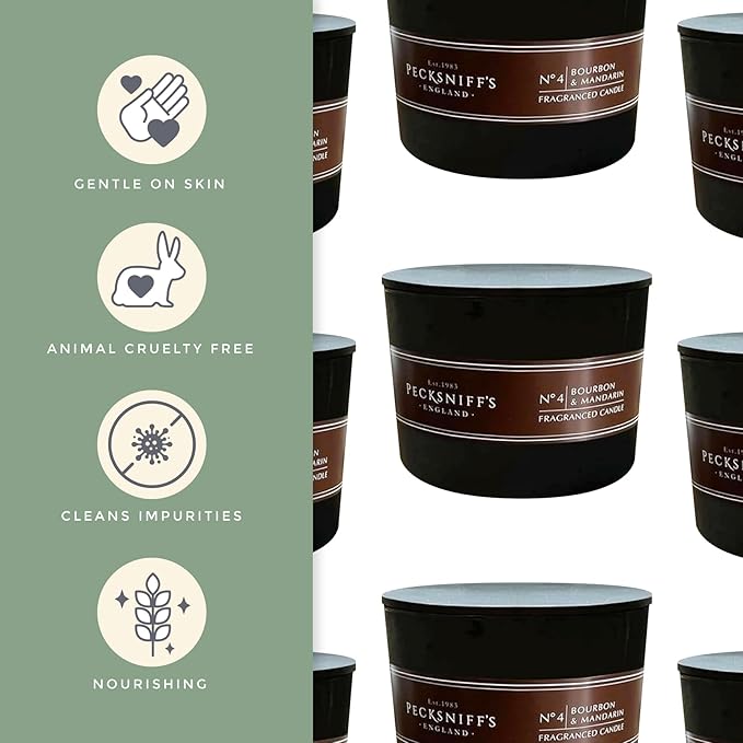 Pecksniffs Black Tall Bourbon & Mandarin Scented Candle | 3 Wicks, 283g/9.9oz