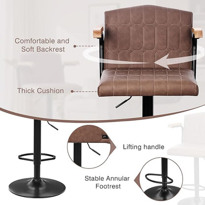 VECELO Bar Stools Set of 4, Adjustable Upholstered Swivel Barstools, Modern Counter Height Bar Stools with Back and Footrest, Island Chairs for Kitchen, Dining Room, Bar