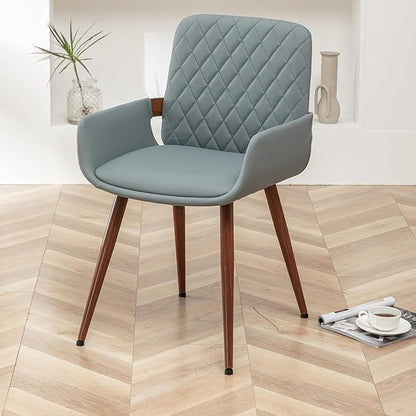 LUNLING Mid Century Modern Faux Leather Dining Room Chairs Set of 4,Upholstered Seat Metal Legs Chairs Blue Faux Leather Kitchen Chair Reception Room Chair,4PCS
