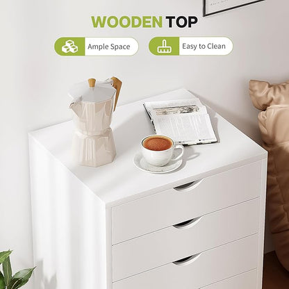 7 Drawer Chest, Storage Cabinet Dressers with Wheels, Dressers Storage Cabinets, Dresser Mobile Cabinet with Wheels, Room Organizer, Small Drawers Wood Organization Furniture for Office, Home, White