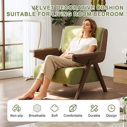 Mid Century Modern Accent Chair, Fabric Upholstered Lounge Arm Chair with Solid Wood Frame for Living Room, Bedroom, Office, Reading Corner (Green)