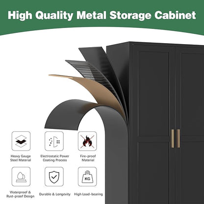 Bathroom Storage Cabinet Freestanding, 61" Tall Metal Cabinets with Doors and Shelves, Black Kitchen Pantry Cabinet, Utility Metal Locker Storage Cabinet for Garage, Home Office