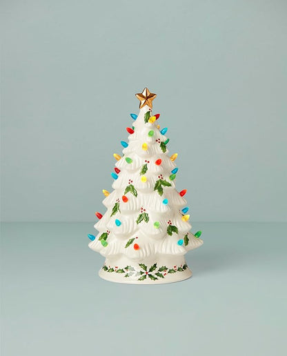 Lenox 893624 Treasured Traditions Holiday Red Bulbs Lit Tree, Christmas Decor